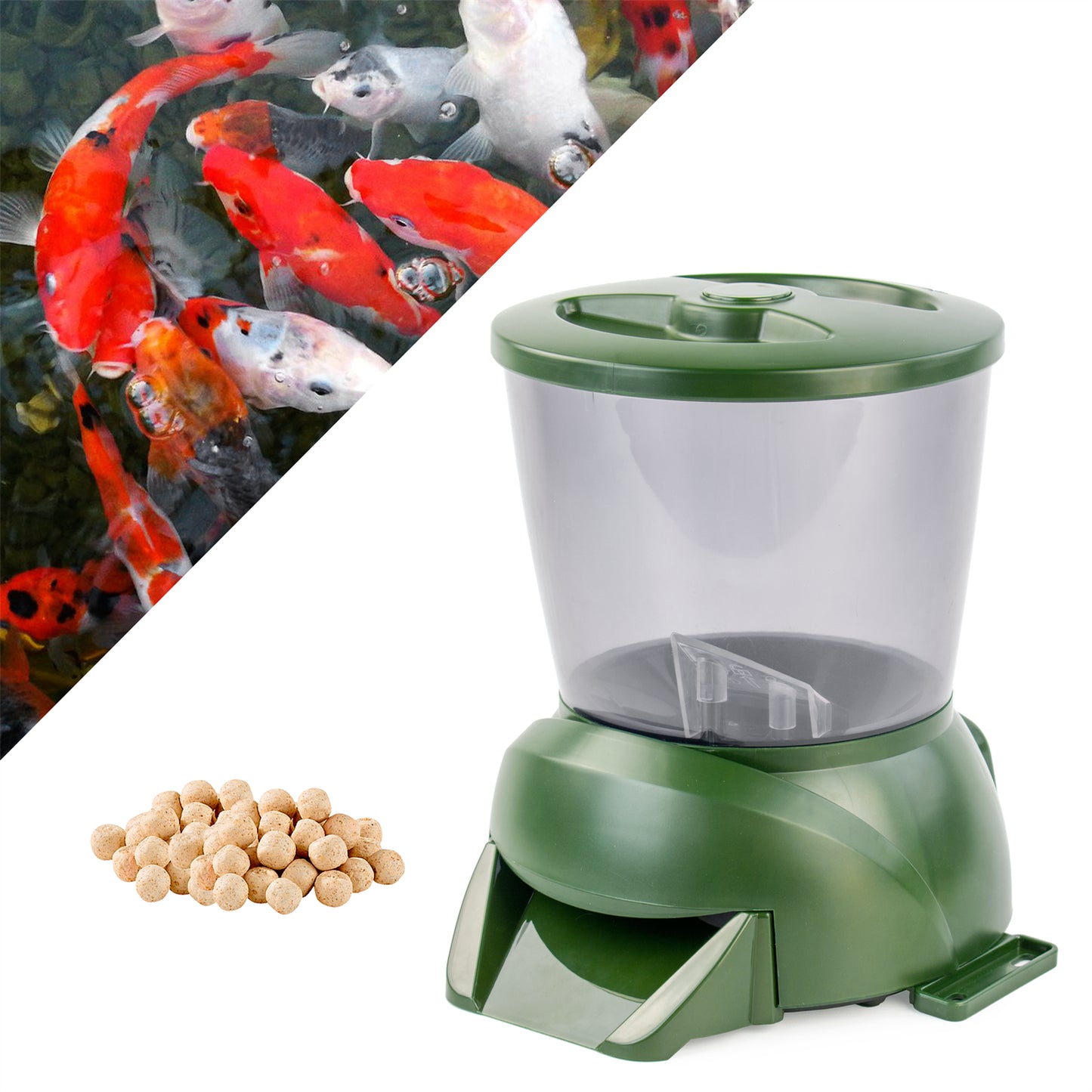 AUTOMATIC POND FISH FEEDER HOLIDAY KOI FEED FOOD TIMED AUTO PELLET DISPENSER
