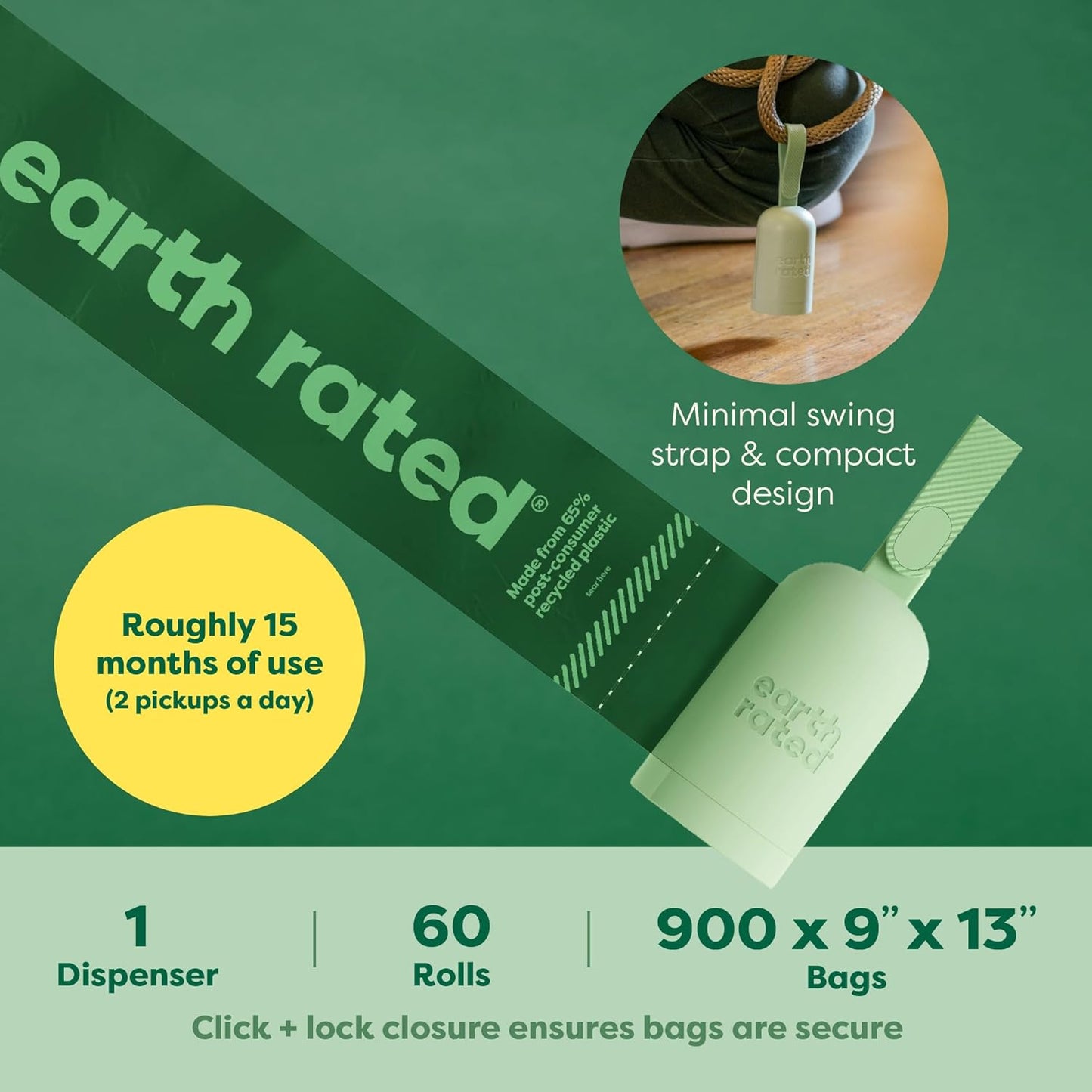 Dog Poo Bag Holder with Dog Poo Bags Rolls, Durable and Guaranteed Leakproof, Lavender Scented, 1 Dispenser and 900 Bags
