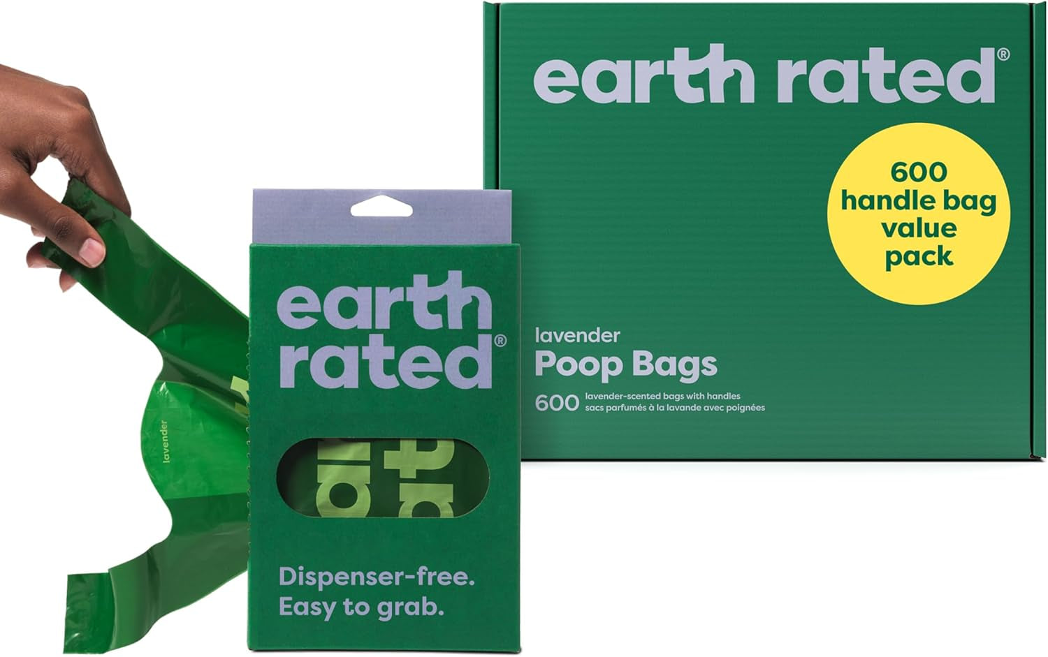 Dog Poo Bags with Handles Value Pack, Easy Tie and Guaranteed Leakproof, Lavender, 600 Handle Bags