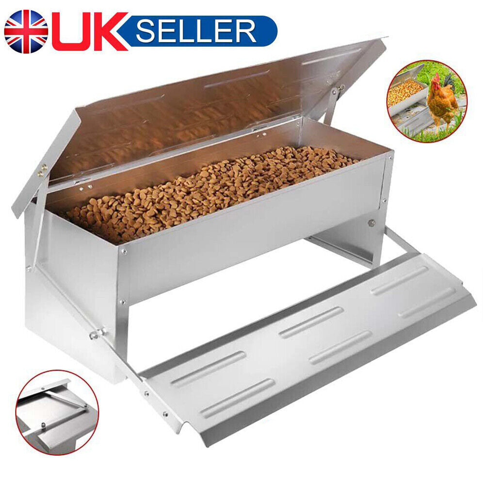 Automatic Chicken Feeder Galvanized Treadle Poultry Auto-Feeder Outdoor Garden