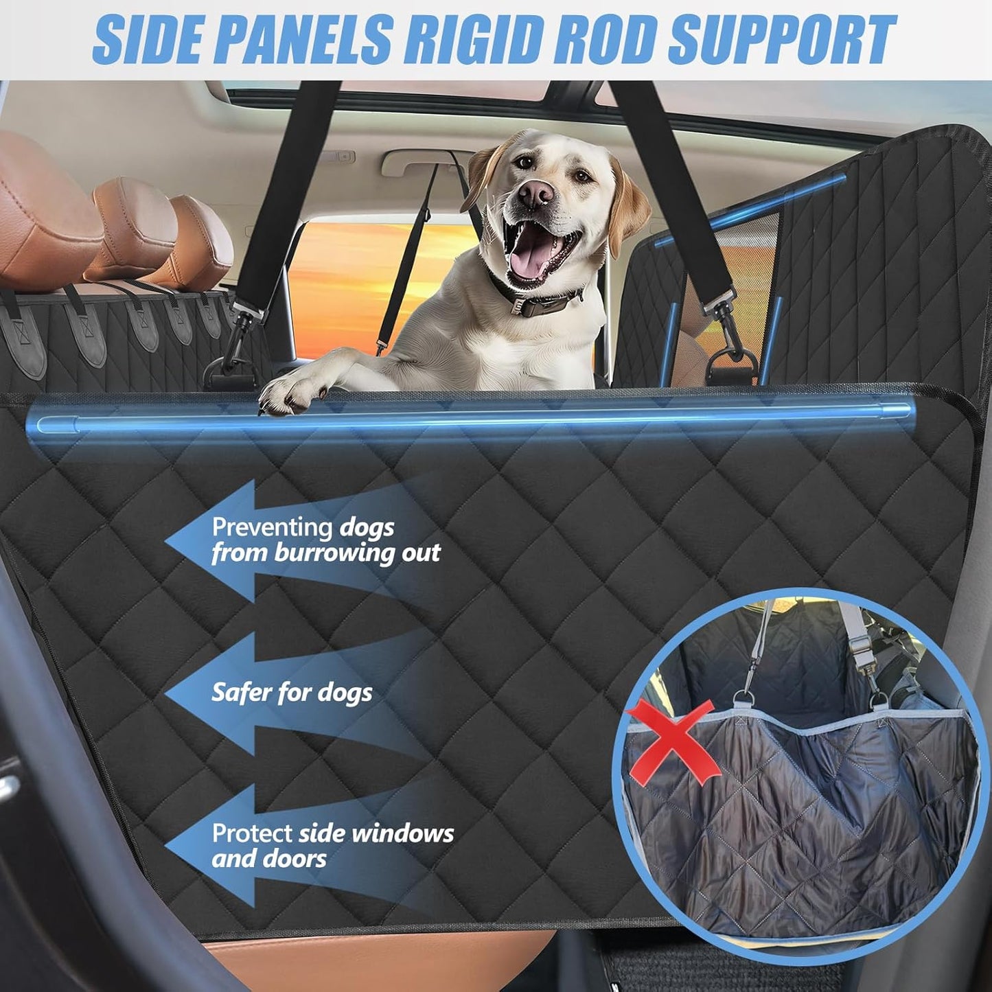 High Barrier Back Seat Extender for Cars, Hard Bottom Dog Car Seat Cover Holds 420Lbs, Backseat Protector Pet Bed, Waterproof Dog Hammock for Suvs and Trucks