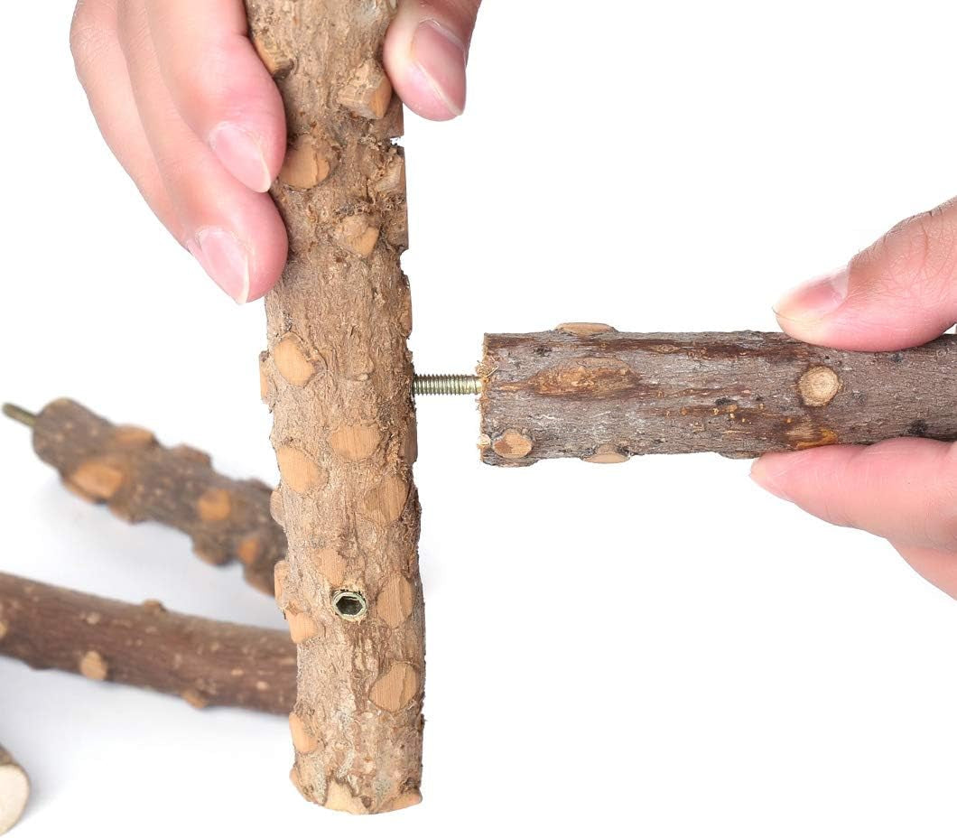 Bird Perch Nature Wood Stand for 3-4Pcs Small Medium Parrots (S-For Small Parrots)