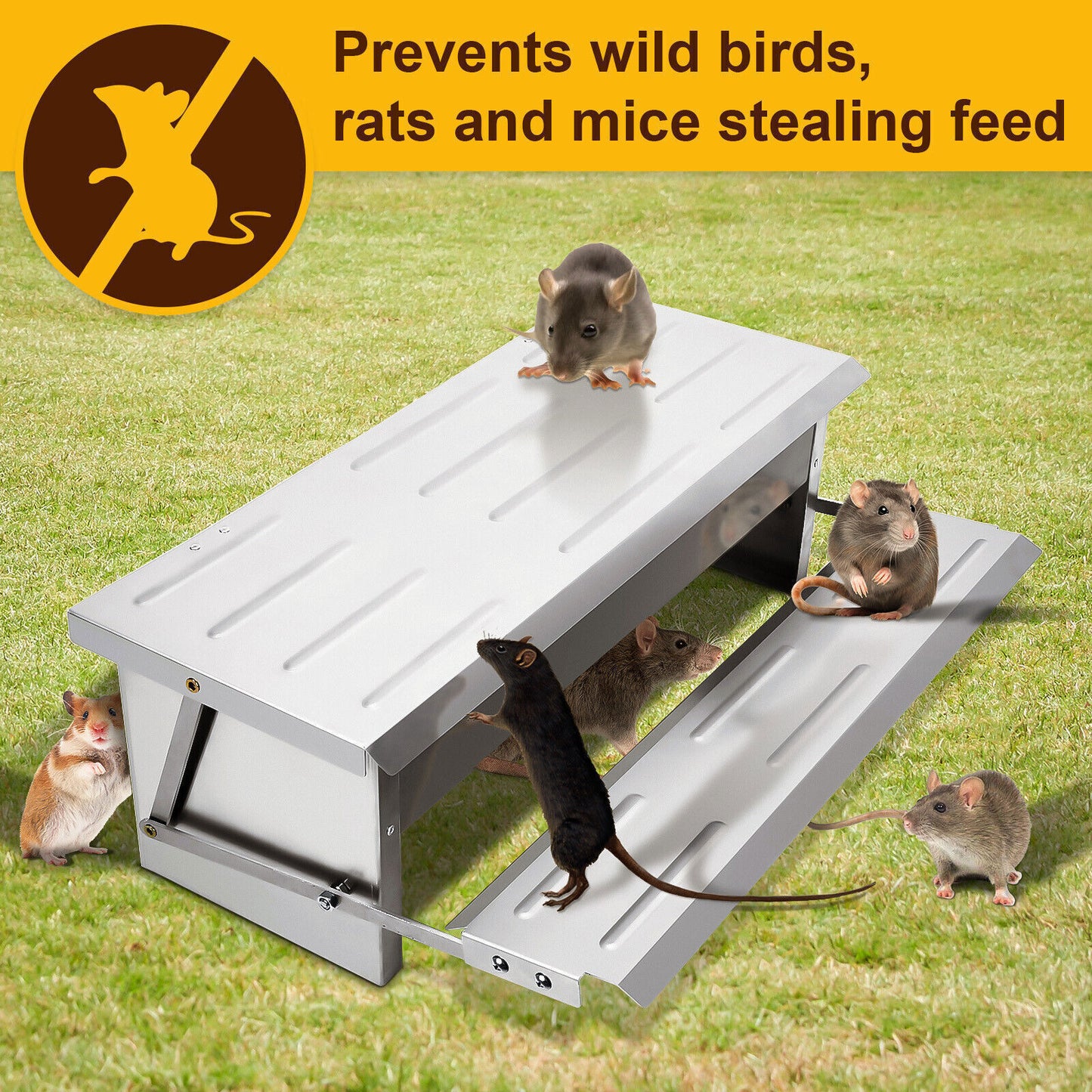 Automatic Chicken Feeder Galvanized Treadle Poultry Auto-Feeder Outdoor Garden